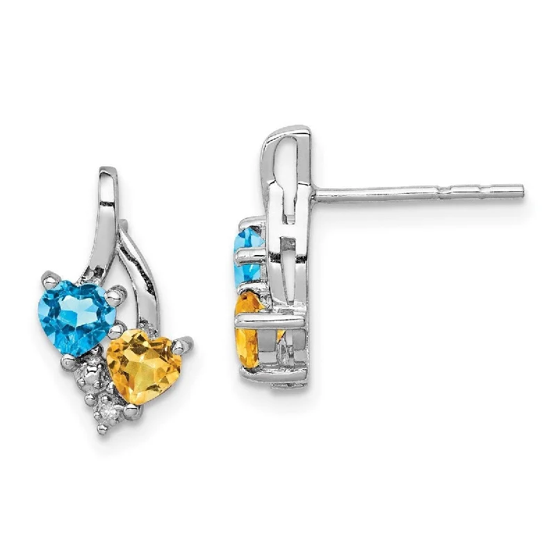 Hoop earrings with floral motifs for a feminine and nature-inspired look-Curata 925 Sterling Silver Polished Post Earrings Blue Topaz Citrine Diamond Earrings Measures 14x8mm Wide