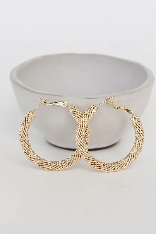 Best hoop earrings with braided leather for a rustic, stylish finish-FINAL SALE - Demi Gold Textured Hoop Earrings