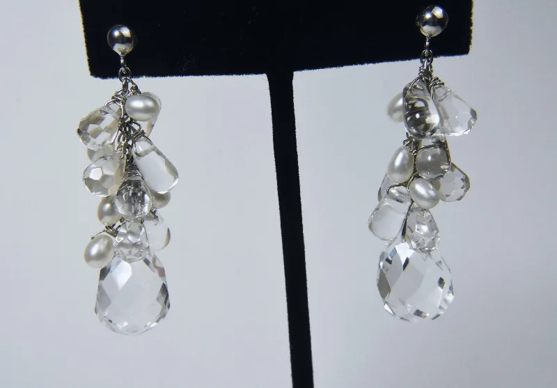 Hoop earrings with intricate designs for a unique and artistic appearance-Diana Venezia - Faceted Quartz and Pearls Sterling Silver Dangle Earrings