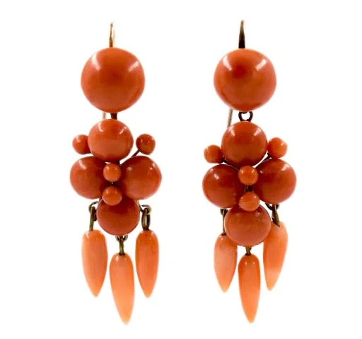 Hoop earrings with open designs for a modern, lighthearted vibe-Early Victorian Coral Earrings