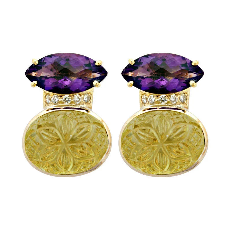 Best hoop earrings with geometric cuts for a sharp, modern appeal-Earrings- Amethyst, Lemon Quartz And Diamond