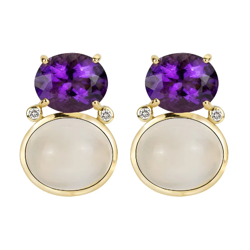 Hoop earrings with circle designs for a classic and timeless shape-Earrings - Amethyst, Moonstone And Diamond