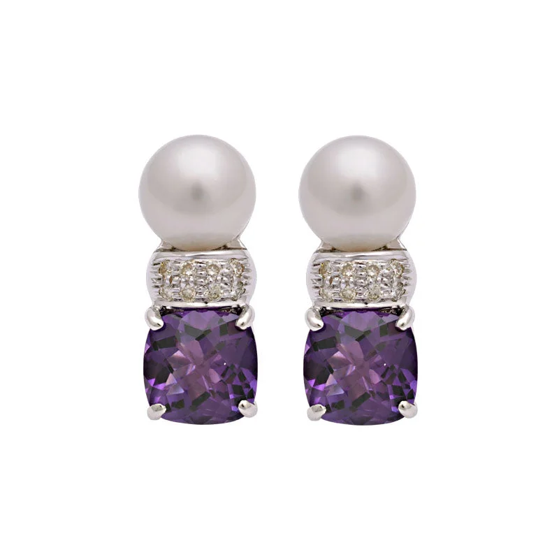 Best hoop earrings with matte finish for a sophisticated, understated design-Earrings- Amethyst, South Sea Pearl And Diamond