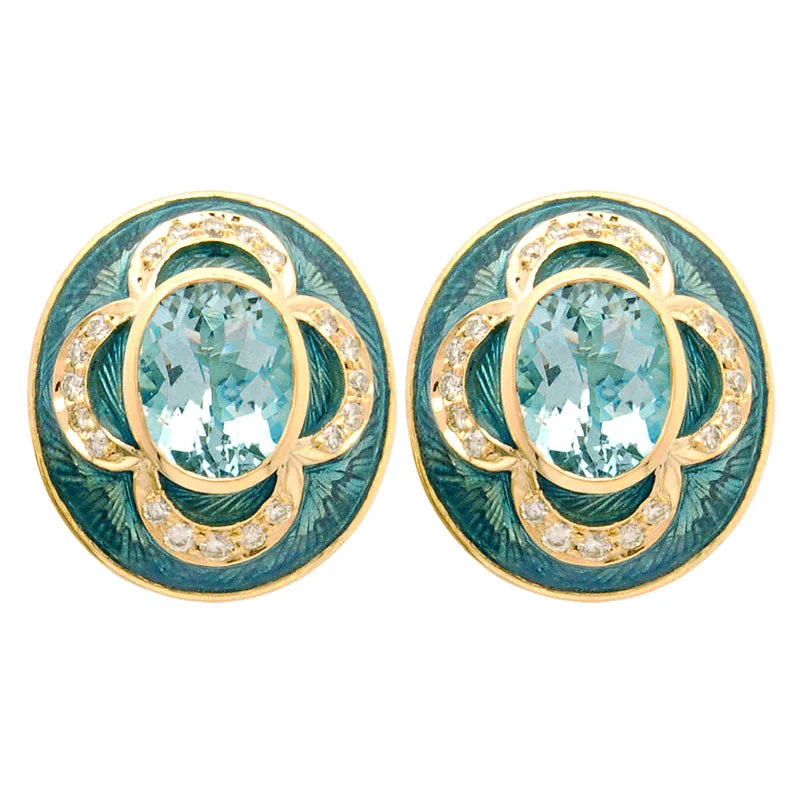 Best hoop earrings with snake chain details for a sleek and modern touch-Earrings- Aquamarine And Diamond (Enamel)