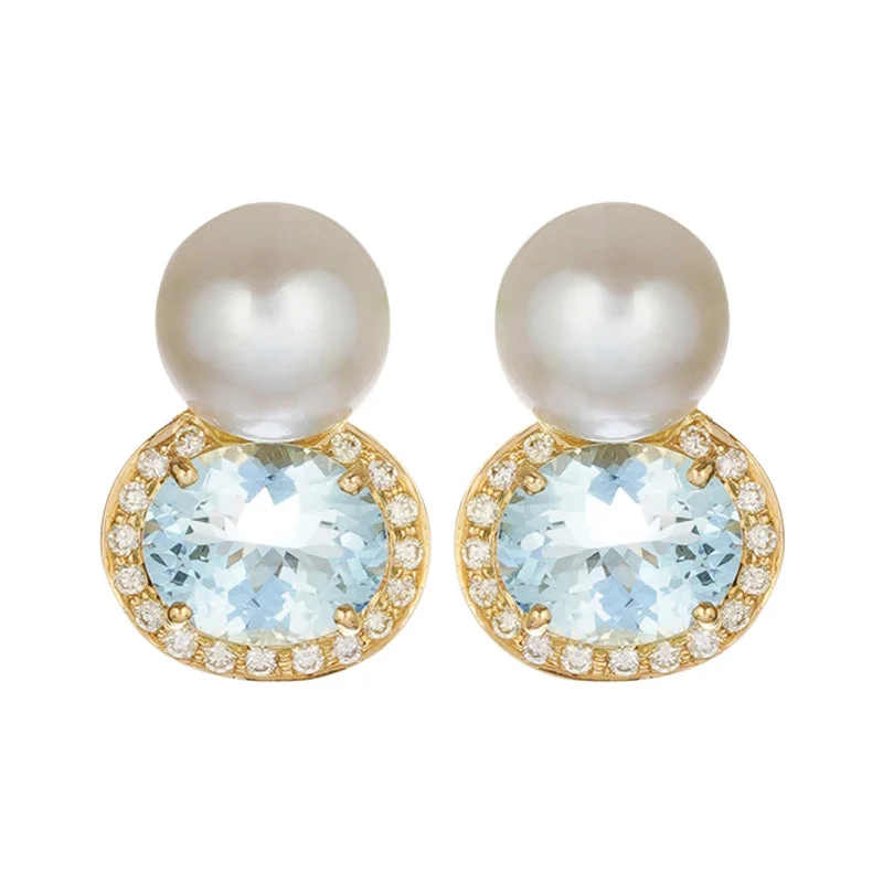 Best hoop earrings with matte finish for a sophisticated, understated design-Earrings - Aquamarine, Diamond and South Sea Pearl