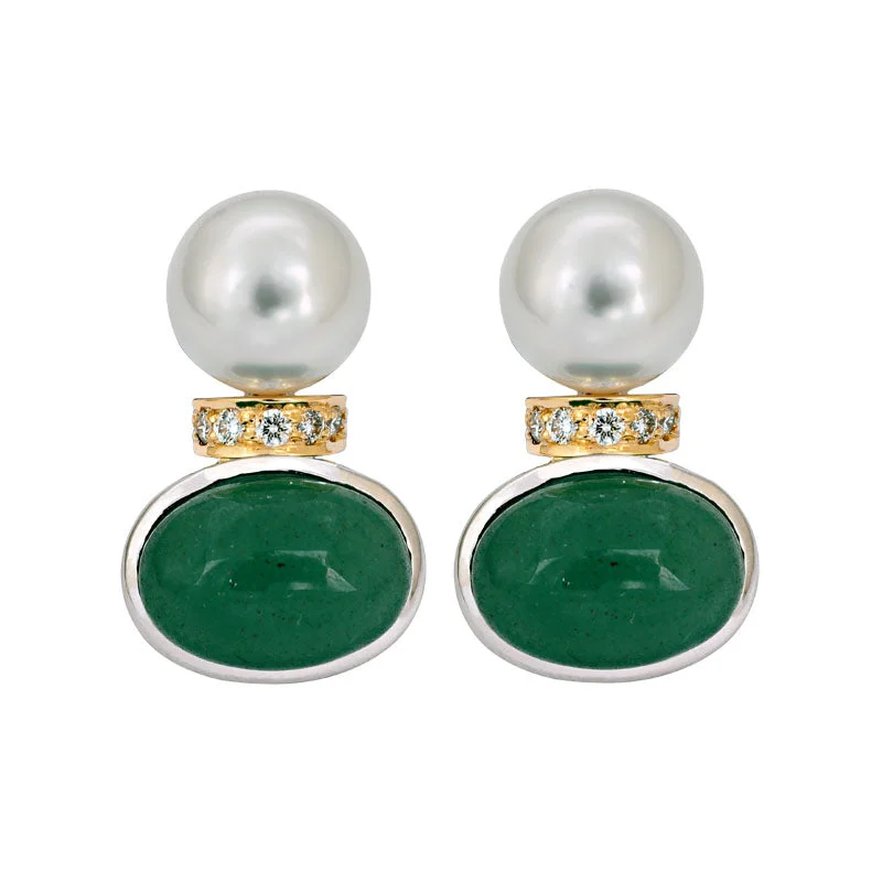 Best hoop earrings with asymmetrical designs for a fashion-forward, avant-garde look-Earrings- Aventurine, South Sea Pearl and Diamond