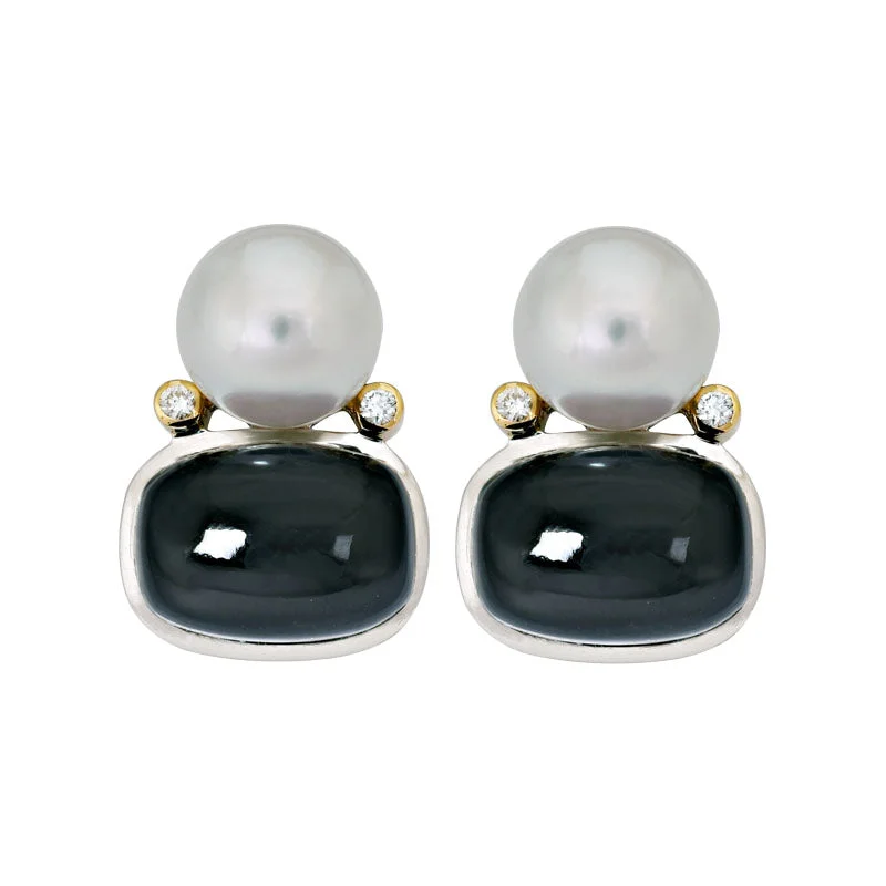 Best hoop earrings with butterfly motifs for a playful and whimsical appearance-Earrings- Black Onyx, South Sea Pearl and Diamond