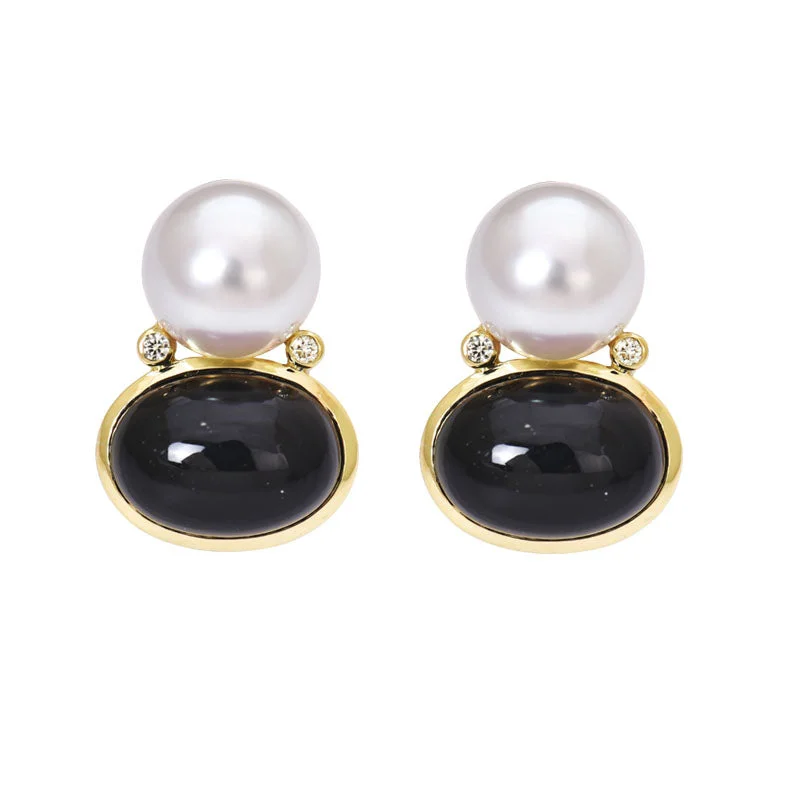 Hoop earrings with enamel stripes for a colorful and eye-catching design-Earrings- Black Onyx, South Sea Pearl and Diamond