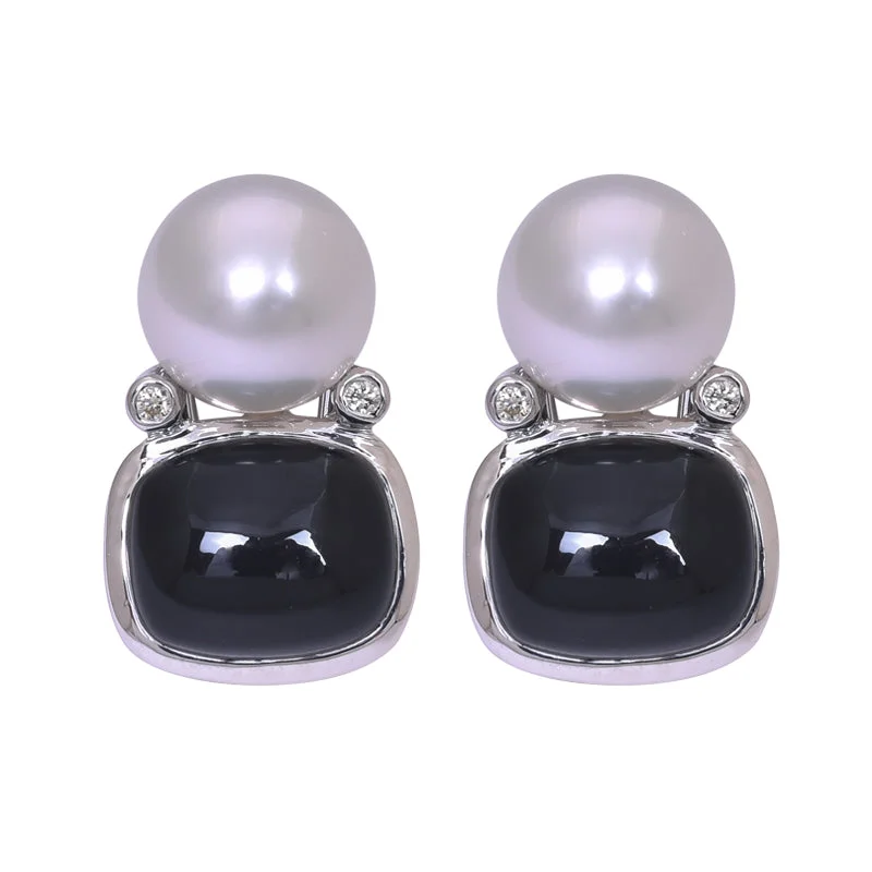 Hoop earrings with open designs for a modern, lighthearted vibe-Earrings- Black Onyx, South Sea Pearl and Diamond