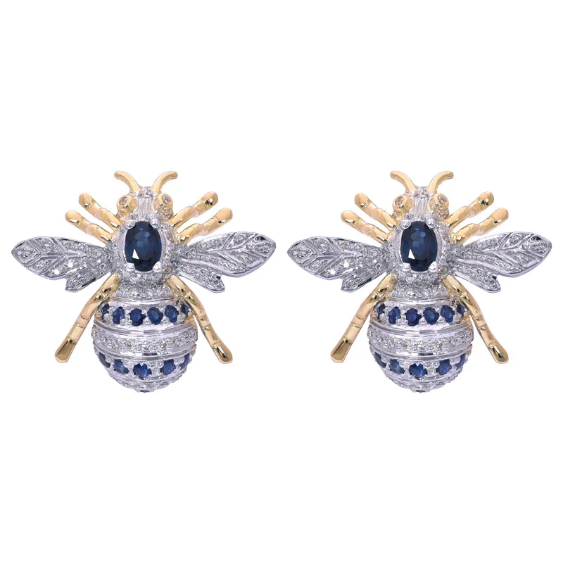 Hoop earrings with oversized designs for a bold, fashion-forward statement-Earrings- Blue Sapphire and Diamond