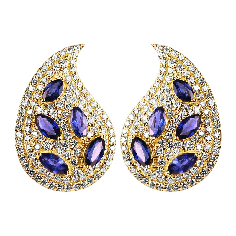 Hoop earrings with floral motifs for a feminine and nature-inspired look-Earrings - Blue Sapphire and Diamond