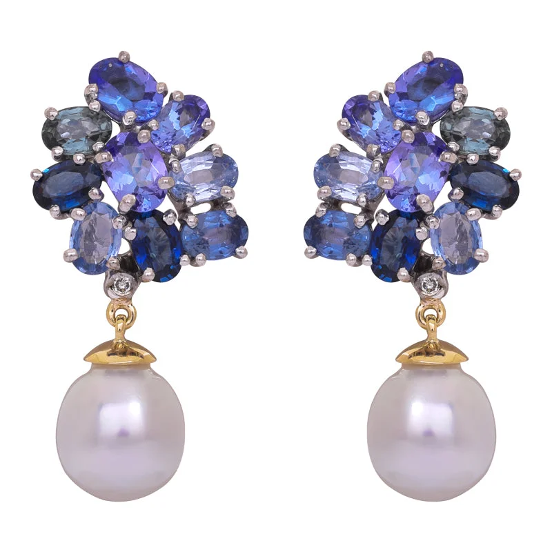 Best hoop earrings with snake chain details for a sleek and modern touch-Earrings- Blue Sapphire, Tanzanite, South Sea Pearl and Diamond