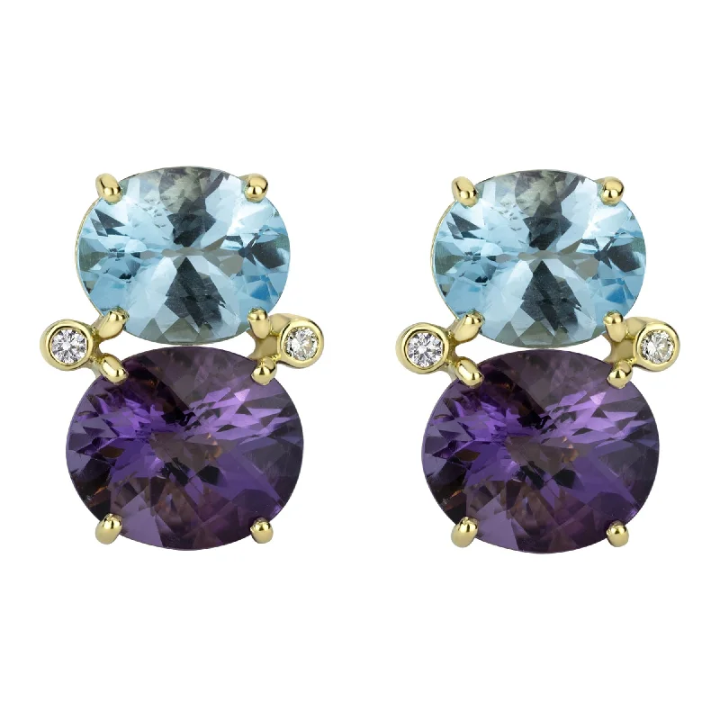 Hoop earrings with gold accents for a warm, elegant statement piece-Earrings - Blue Topaz, Amethyst And Diamond