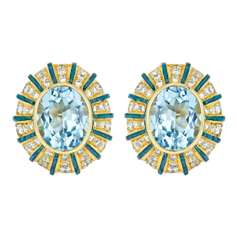 Best hoop earrings with gold-plated finishes for an affordable luxury vibe-Earrings- Blue Topaz And Diamond (Enamel)