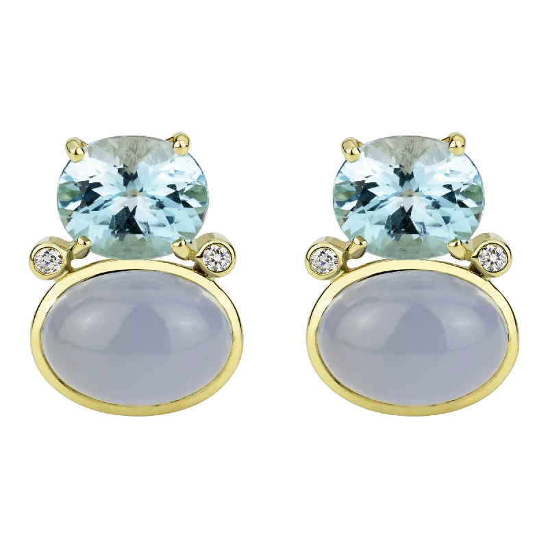 Best hoop earrings with geometric cuts for a sharp, modern appeal-Earrings - Blue Topaz, Chalcedony And Diamond