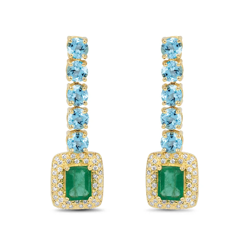 Hoop earrings with heart-shaped frames for a romantic and feminine look-Earrings - Blue Topaz, Emerald and Diamond