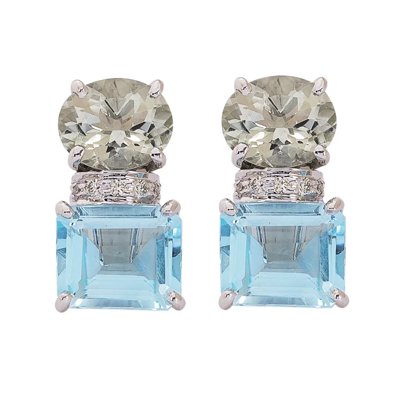 Classic hoop earrings with a thin profile for a sleek and subtle style-Earrings- Blue Topaz, Green Quartz and Diamond