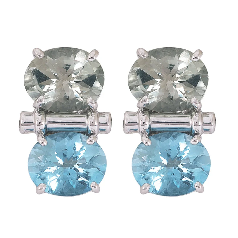 Best hoop earrings with intricate beaded details for a textured, stylish appearance-Earrings- Blue Topaz, Green Quartz and Diamond