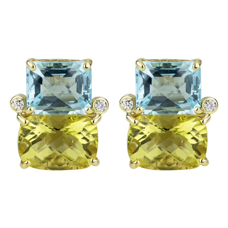 Hoop earrings with leather accents for a sleek and bold combination-Earrings - Blue Topaz, Lemon Quartz And Diamond