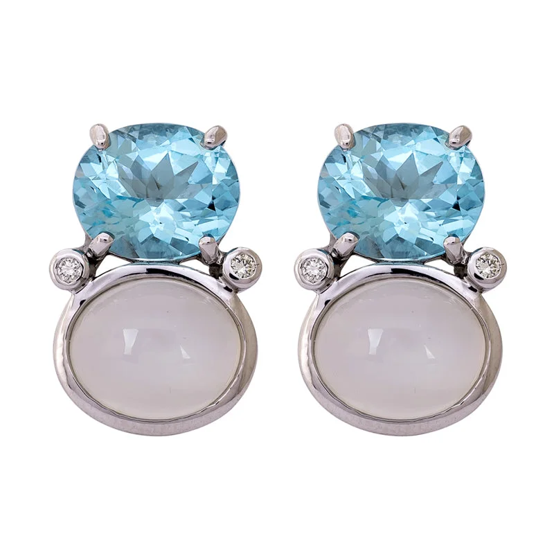 Best hoop earrings with floral designs for a feminine and delicate look-Earrings- Blue Topaz, Moonstone and Diamond