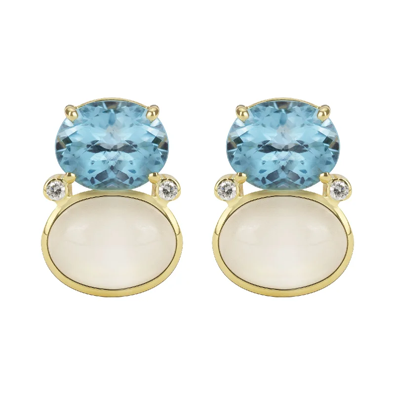 Best hoop earrings with enamel details for a colorful and modern look-Earrings - Blue Topaz, Moonstone And Diamond