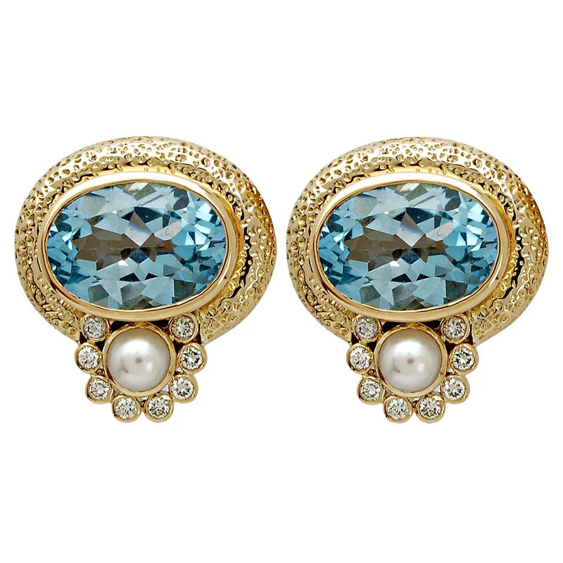 Best hoop earrings with geometric shapes for a modern and artistic appeal-Earrings- Blue Topaz, Pearl And Diamond