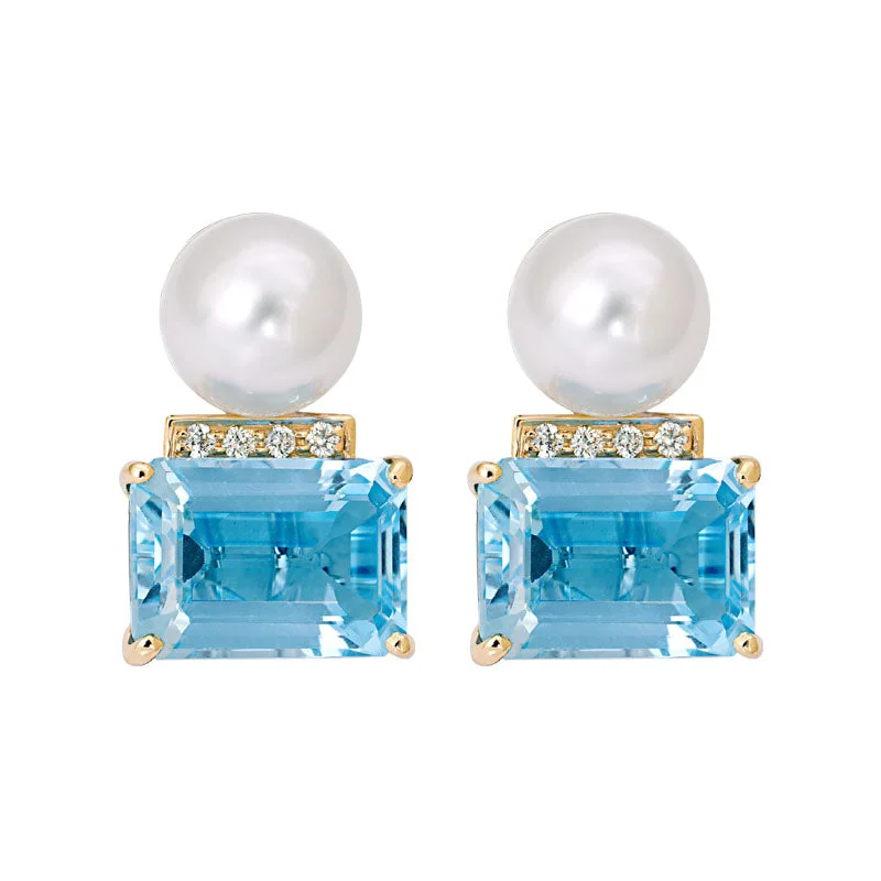 Hoop earrings with rhinestone-studded rims for a glamorous touch-Earrings- Blue Topaz, South Sea Pearl and Diamond