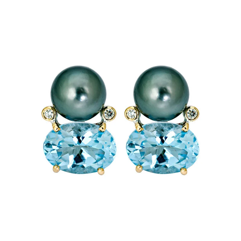 Best hoop earrings with marbled designs for a trendy and artistic effect-Earrings- Blue Topaz, South Sea Pearl and Diamond