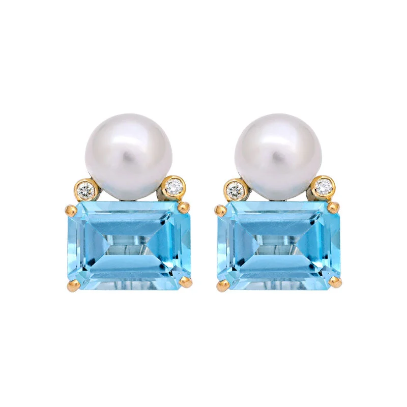 Best hoop earrings with detachable studs for a versatile and adjustable accessory-Earrings- Blue Topaz, South Sea Pearl and Diamond