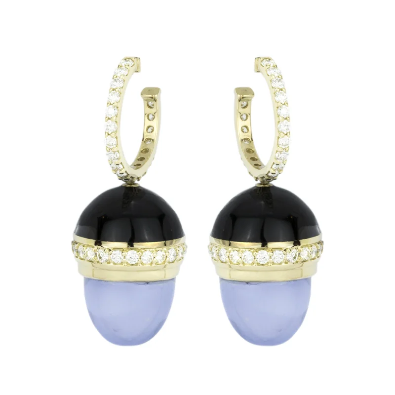 Hoop earrings with artistic filigree designs for an intricate, delicate finish-Earrings - Chalcedony And Diamond (Enamel)