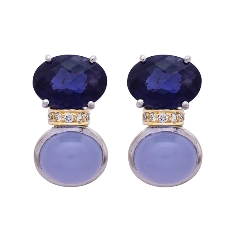 Best hoop earrings with sparkling cubic zirconia for a brilliant, budget-friendly effect-Earrings- Chalcedony, Iolite and Diamond