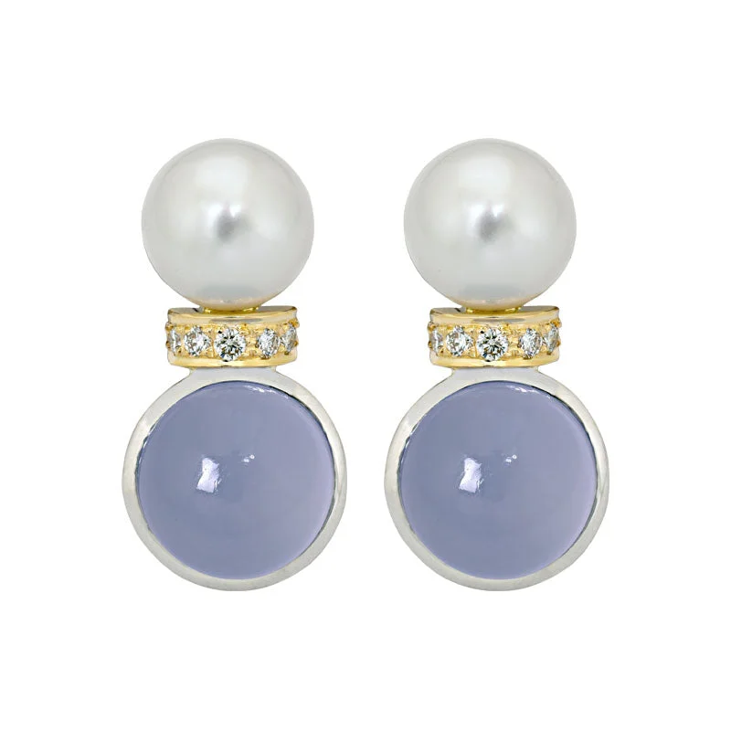 Best hoop earrings with vintage coins for a retro, antique-inspired style-Earrings- Chalcedony, South Sea Pearl and Diamond