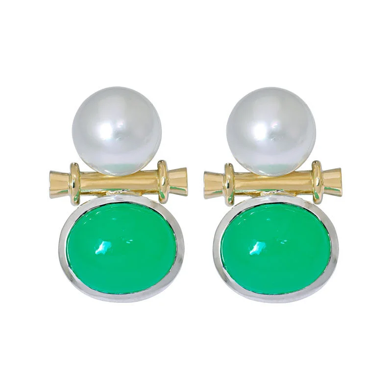 Hoop earrings with heart-shaped frames for a romantic and feminine look-Earrings- Chrysoprase and South Sea Pearl