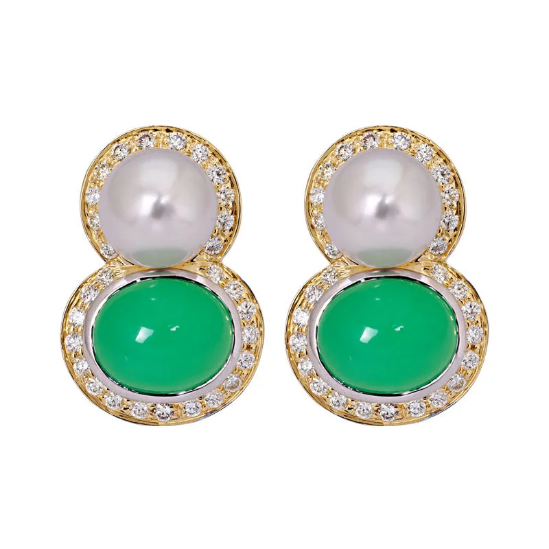 Hoop earrings with artistic filigree designs for an intricate, delicate finish-Earrings- Chrysoprase, South Sea Pearl and Diamond