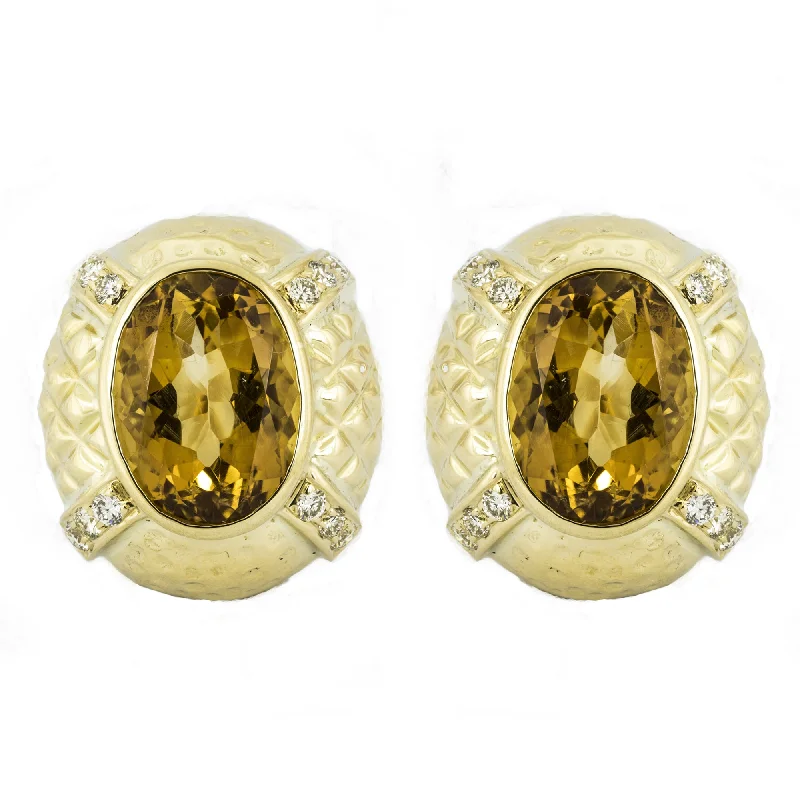 Hoop earrings with twisted metal designs for a dynamic and modern style-Earrings- Citrine And Diamond