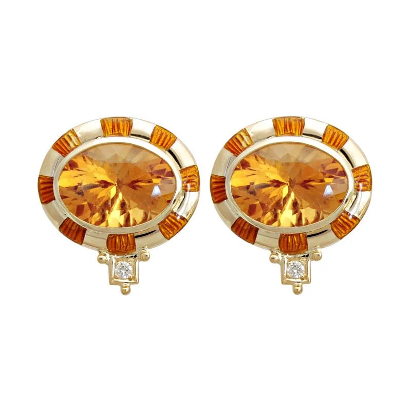 Hoop earrings with artistic filigree designs for an intricate, delicate finish-Earrings - Citrine and Diamond (Enamel)