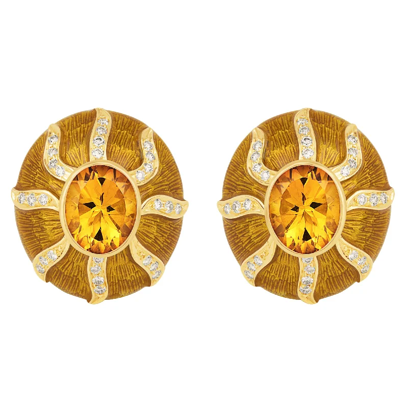 Best hoop earrings with geometric triangle shapes for a modern, chic design-Earrings- Citrine And Diamond (Enamel)