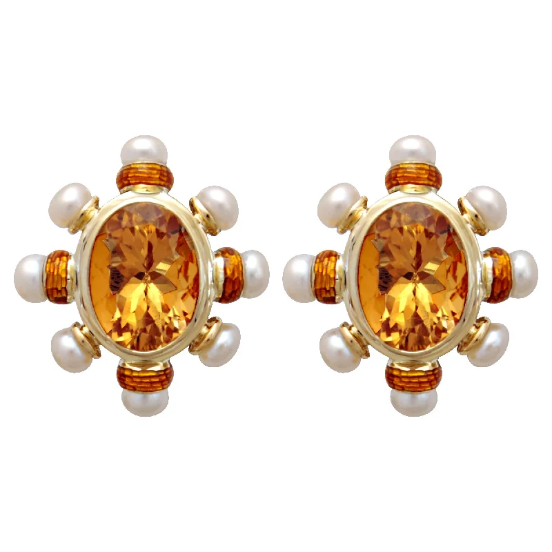 Best hoop earrings with Swarovski crystals for added sparkle and luxury-Earrings- Citrine And Pearl(enamel)