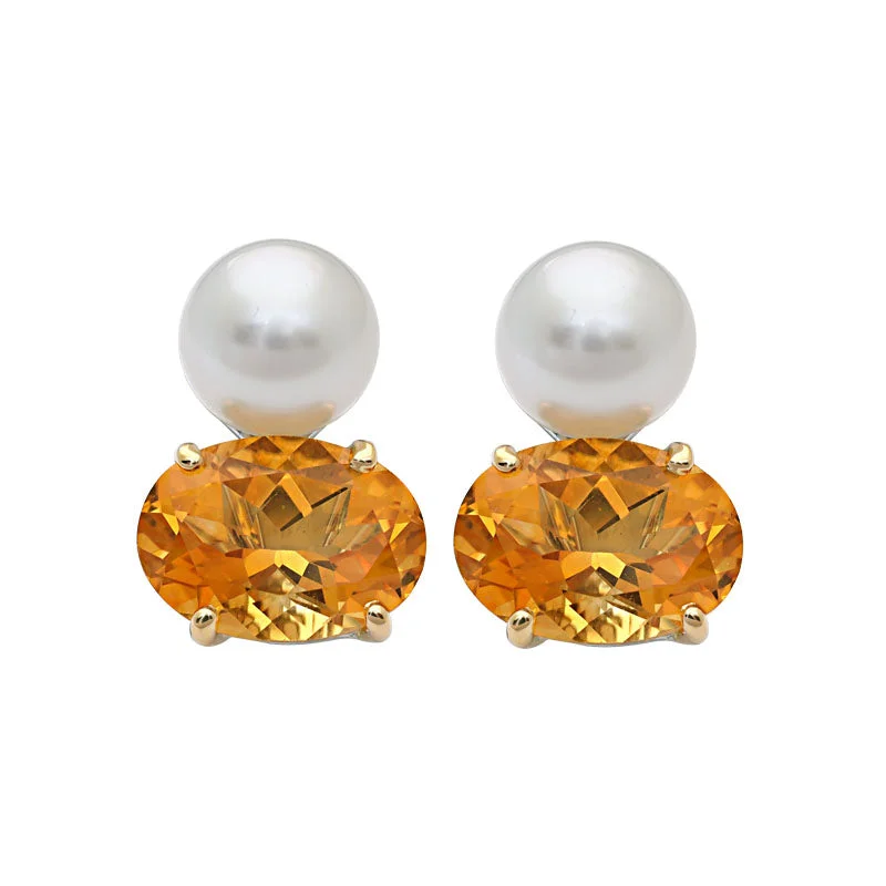 Hoop earrings with oversized designs for a bold, fashion-forward statement-Earrings- Citrine and South Sea Pearl