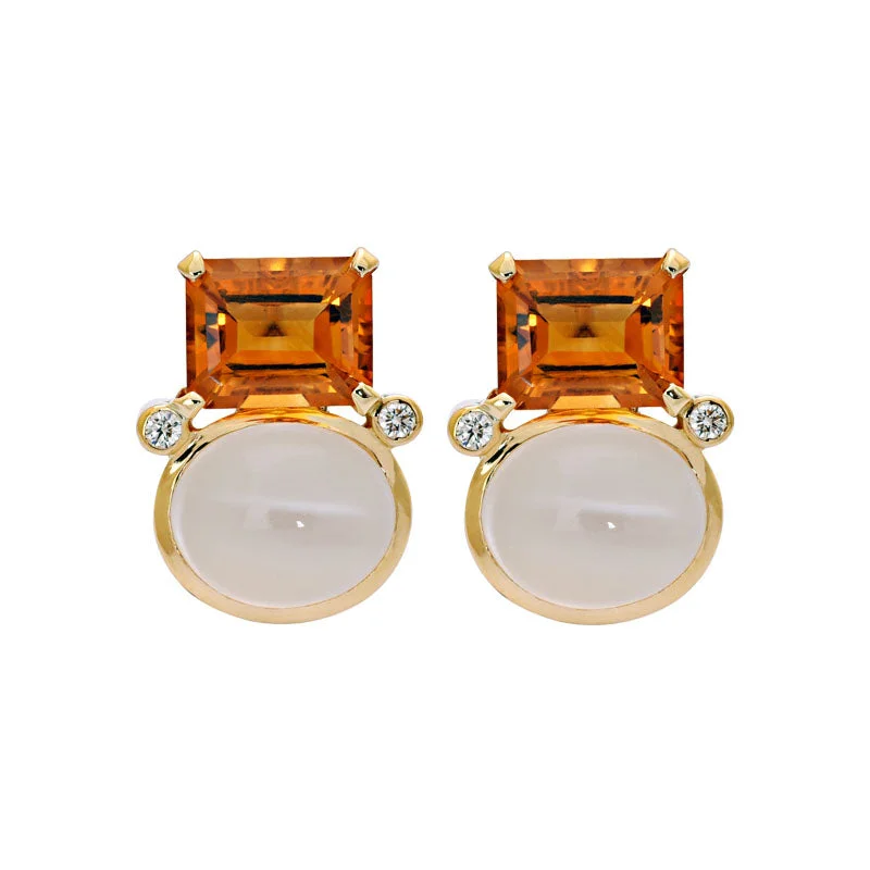 Hoop earrings with infinity loop designs for a continuous and eternal shape-Earrings- Citrine, Moonstone and Diamond