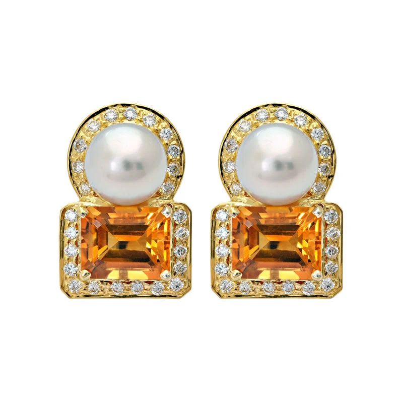 Best hoop earrings with blackened metal for an edgy and bold appearance-Earrings- Citrine, South Sea Pearl and Diamond