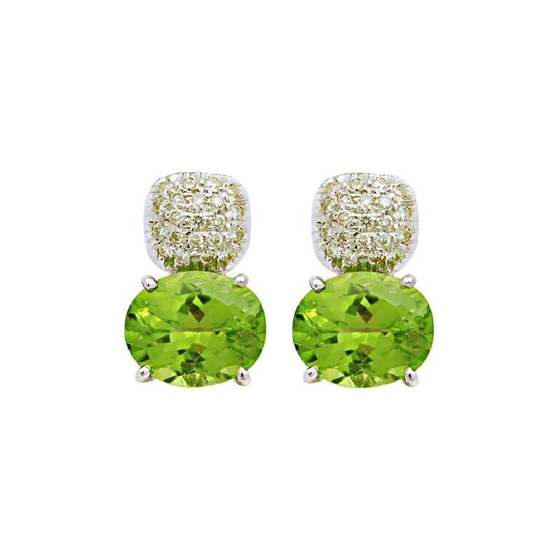 Hoop earrings with polished silver finish for a shiny, modern appeal-Earrings- Diamond And Peridot