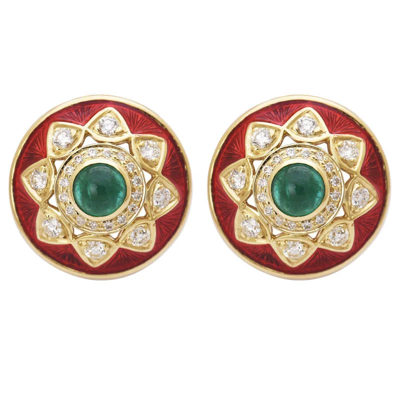 Best hoop earrings with minimalist designs for a clean and modern aesthetic-Earrings- Emerald and Diamond (Enamel)