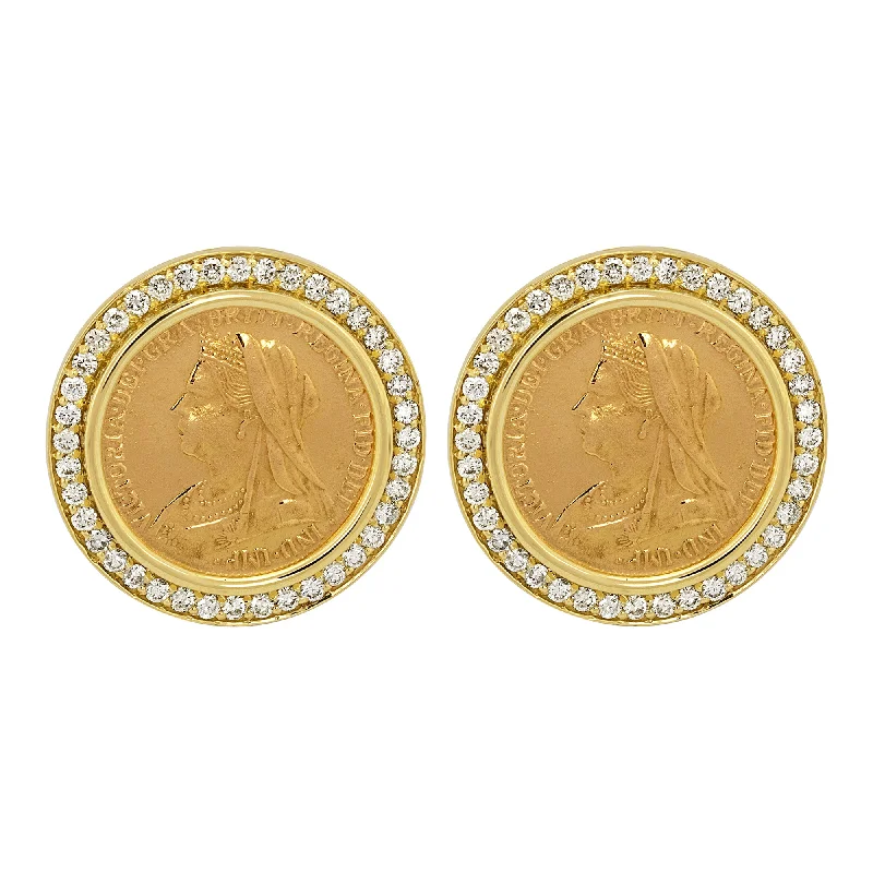 Hoop earrings with twisted metal designs for a dynamic and modern style-Earrings - Gold Coin And Diamond