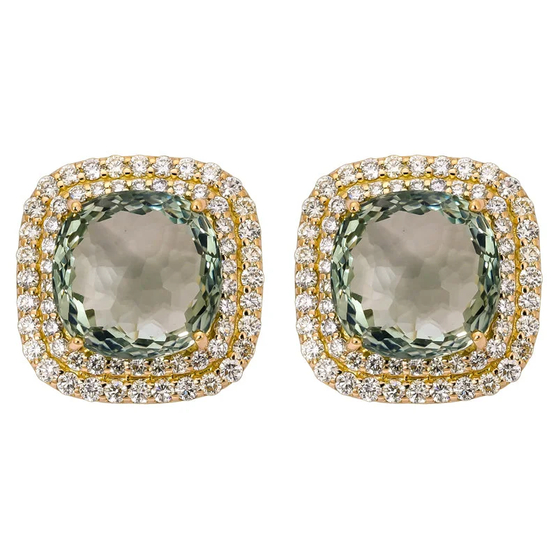 Hoop earrings with polished silver finish for a shiny, modern appeal-Earrings- Green Quartz and Diamond