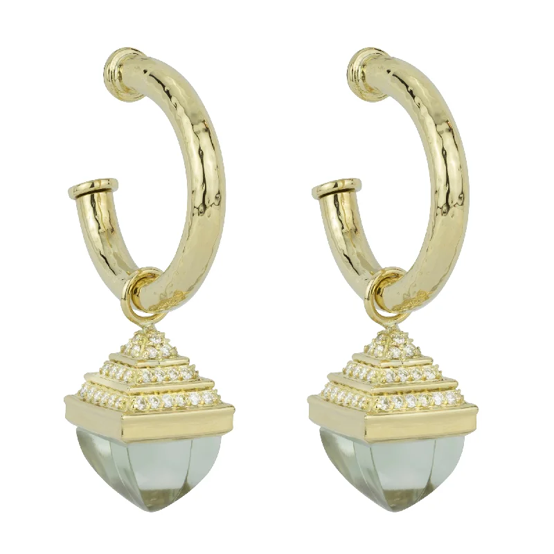 Hoop earrings with textured gold for a refined and sophisticated aesthetic-Earrings - Green Quartz And Diamond