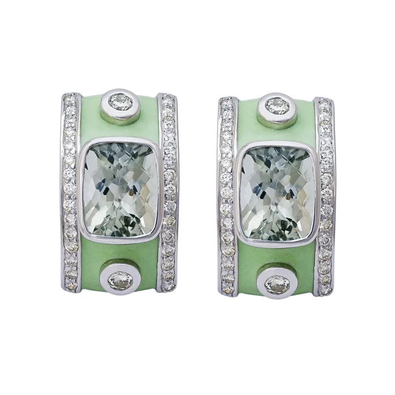 Hoop earrings with leather accents for a sleek and bold combination-Earrings- Green Quartz and Diamond (Enamel)