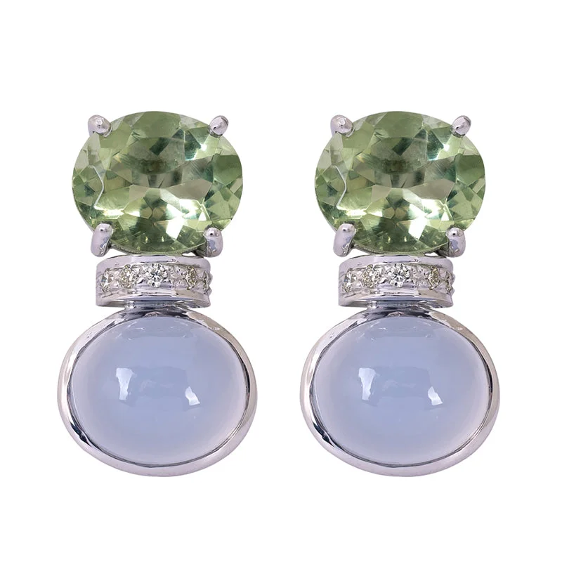 Best hoop earrings with geometric shapes for a modern and artistic appeal-Earrings- Green Quartz, Chalcedony and Diamond