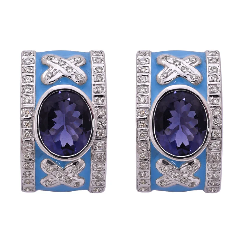 Best hoop earrings with matte finish for a sophisticated, understated design-Earrings- Iolite and Diamond (Enamel)