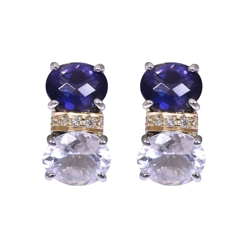 Hoop earrings with a matte black finish for a sleek, edgy vibe-Earrings- Iolite, Crystal and Diamond